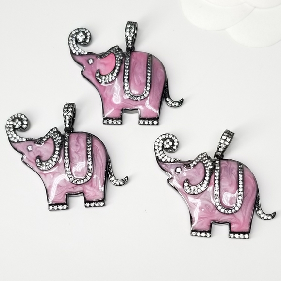 NWT Pink Enamel Elephant Pendant Charm Pave CZ NEW - Picture 2 of 9